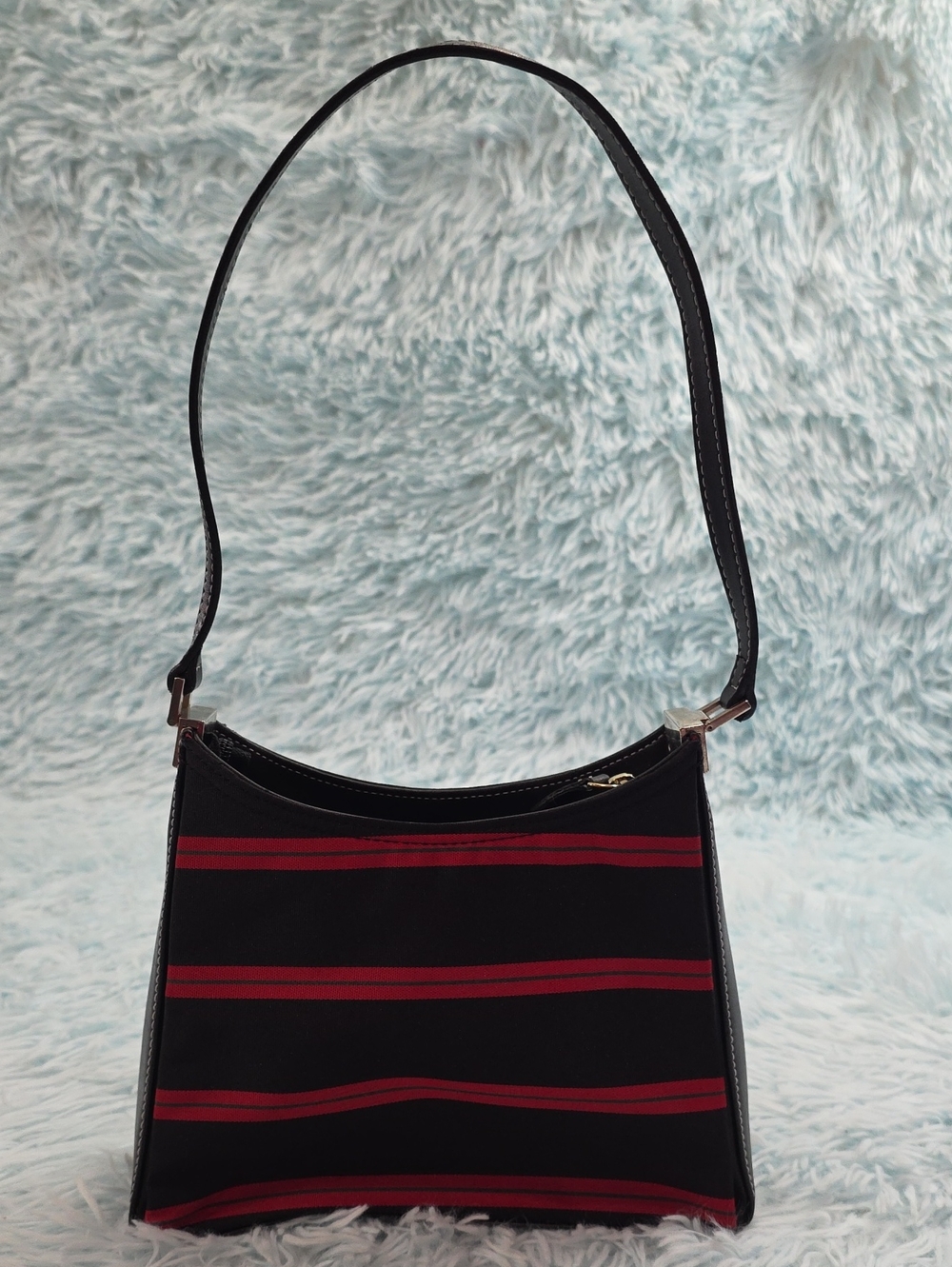 Vintage Liz Claiborne Striped Shoulder Bag Black Red Y2K Baguette Purse